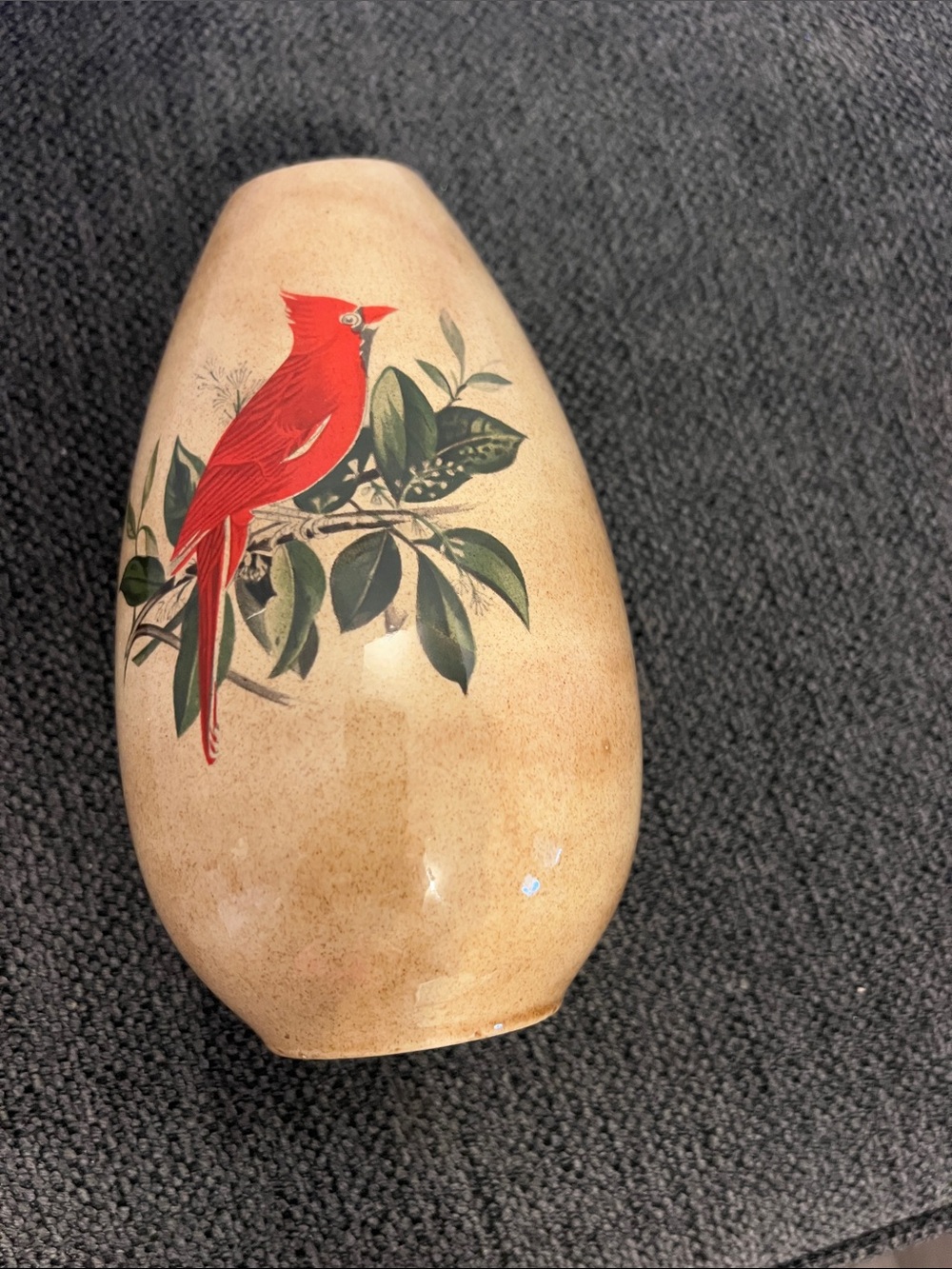Hand-Painted Ceramic Vase with Red Cardinal Motif